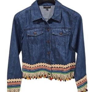 NEW! THE PYRAMID COLLECTION Tassel Denim Festival Jean Jacket XS.